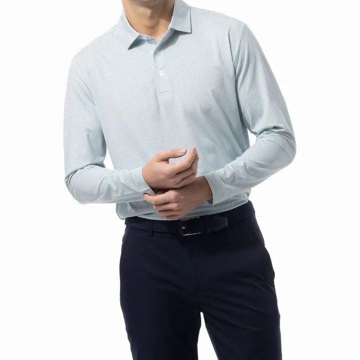 SanSoleil Men's Soltek L/S Polo - Green/Navy