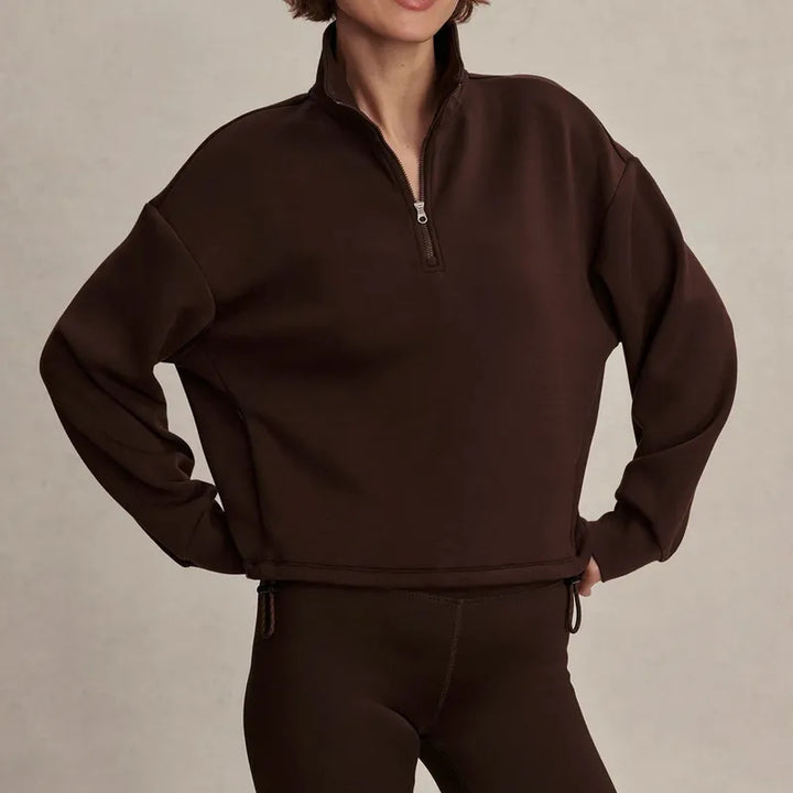 Varley Sian Cropped Zip Sweat - Coffee Bean