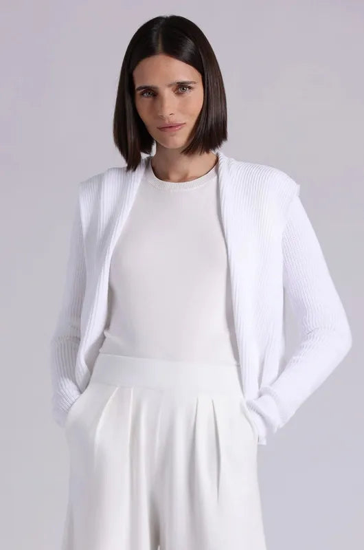 Minnie Rose Cotton Shaker Hooded Cardigan - White