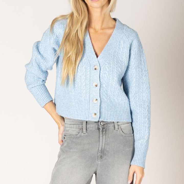 Lyla & Luxe Adina Cable Cardigan - Light Blue