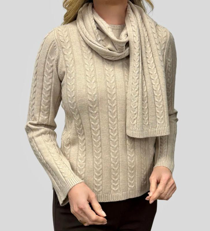 Atelier by Lyse Spenard Cable Sweater/Scarf - Oatmeal