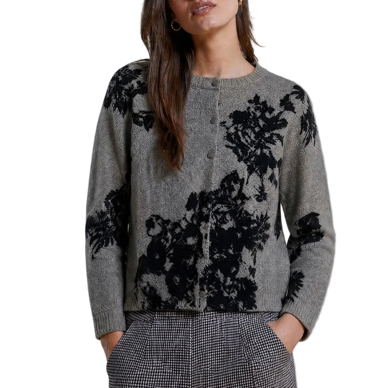 Autumn Cashmere Floral Cardigan - Grey/Black