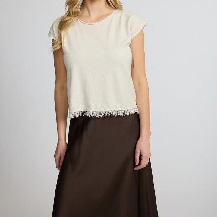 Pistache Fringe Knit Top - Cream