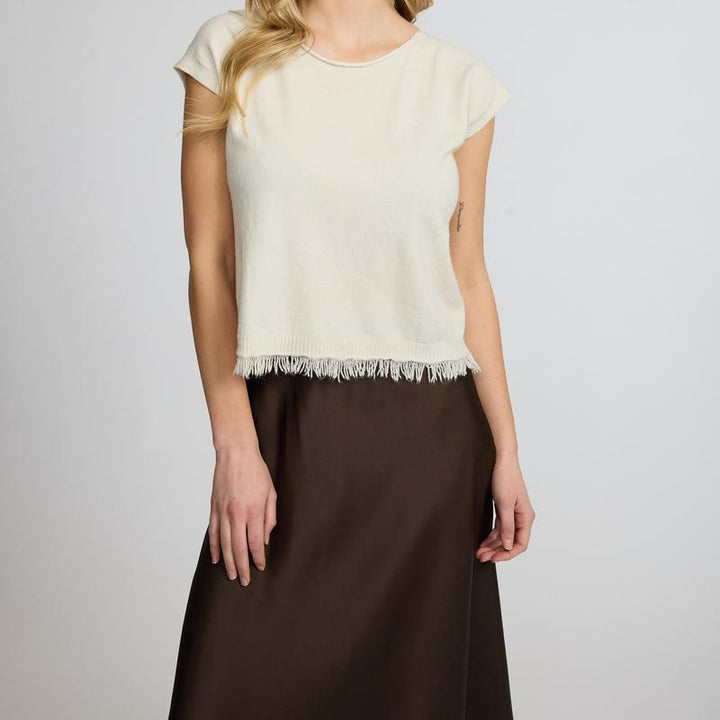 Pistache Fringe Knit Top - Cream