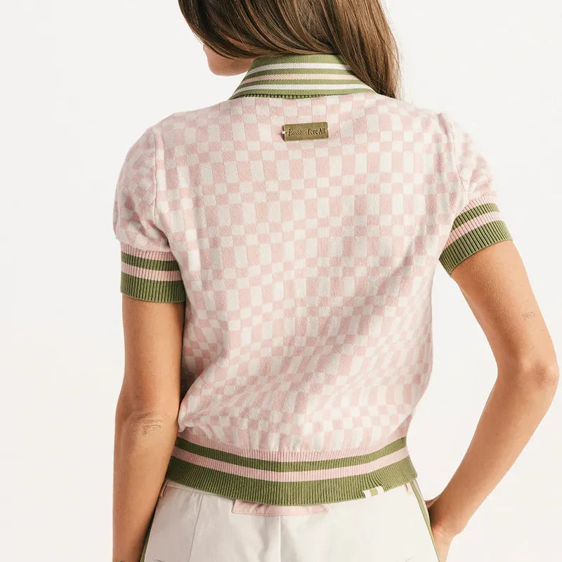 Fore All Confidence Cardigan - Pink/White Check