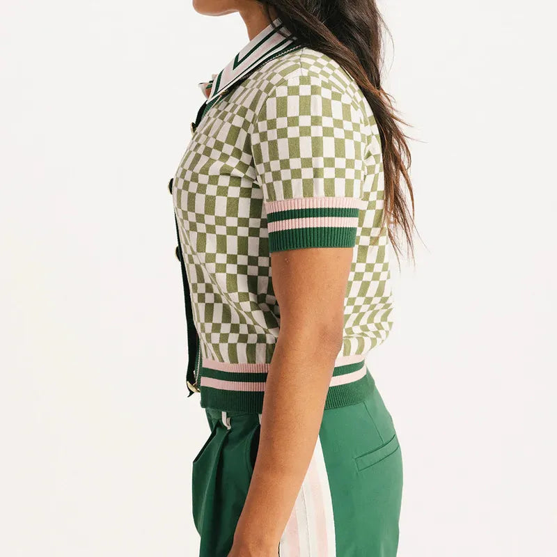 Fore All Confidence Cardigan - Putting Green/White Check