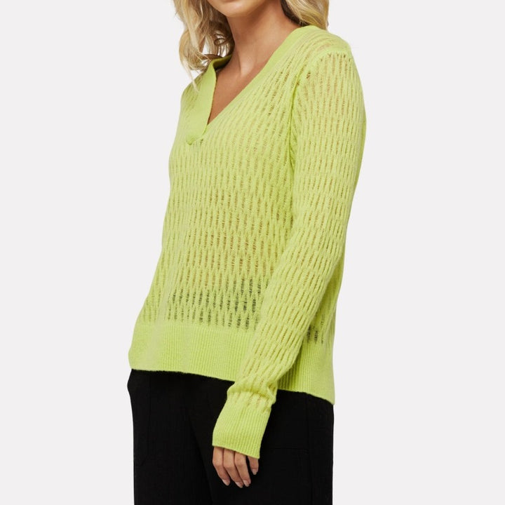 Brodie Leighton Ladder V-Neck Sweater - Acid Lime