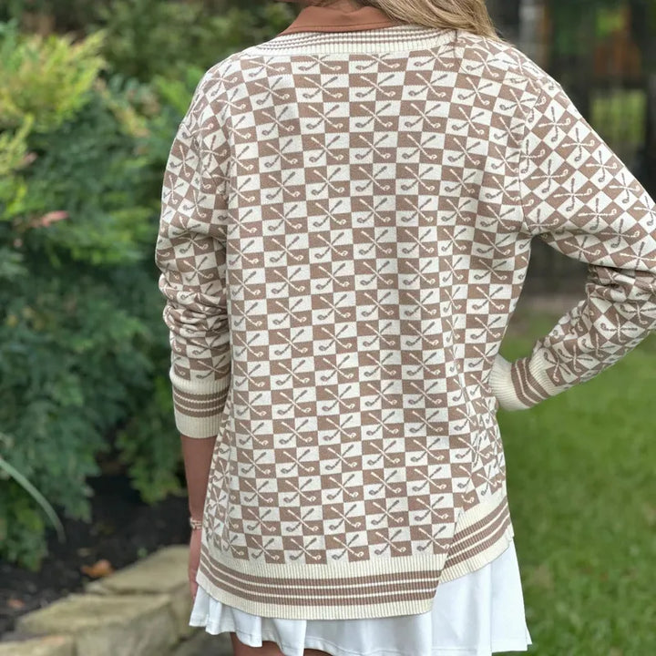 Club Special Golf Club Cardigan - Brown/White
