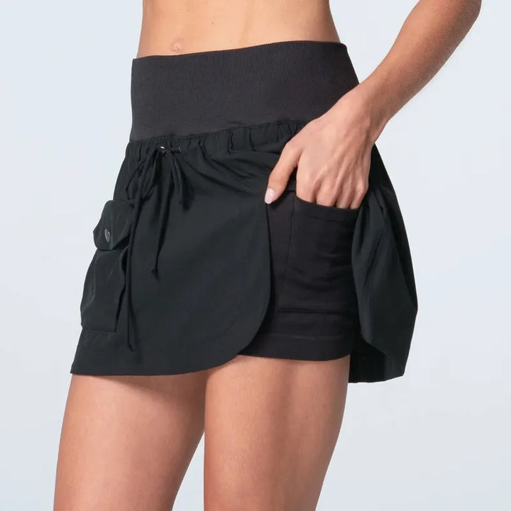 Lucky in Love Cargo Pocket Wrap Skort - Black