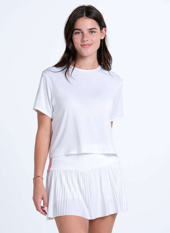Lucky In Love Racer Rib Pleated Skort (14") - White