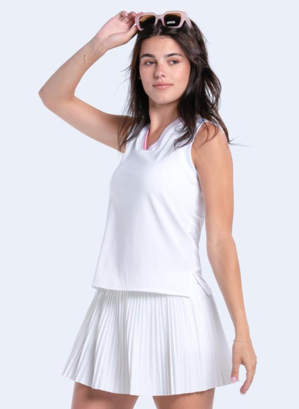 Lucky In Love Woven Strokes Pleated Skort - White