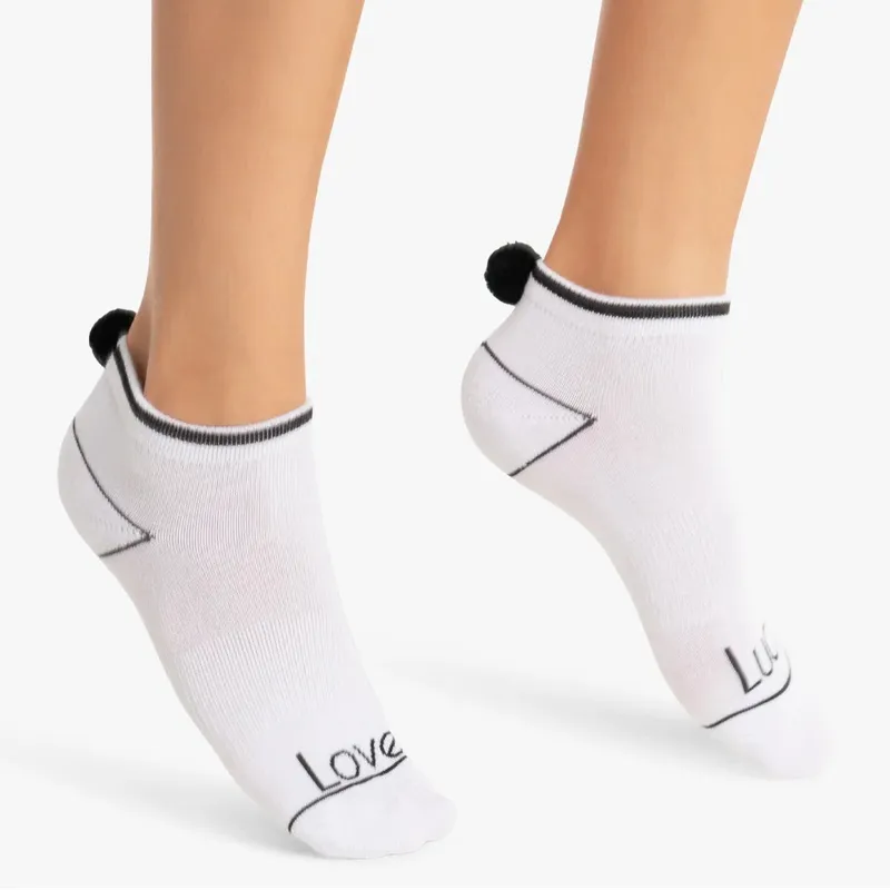 Lucky In Love Pom Socks (3pk) - White/Navy/Black
