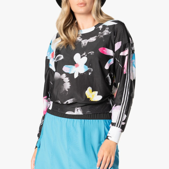 Lucky In Love Off Tropic L/S Pullover - Black Floral