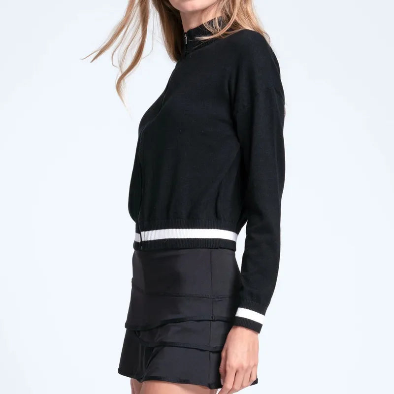 Lucky In Love Rally Mock Cardigan- Black/White