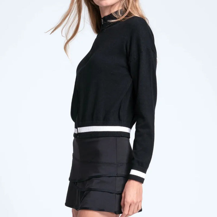 Lucky In Love Rally Mock Cardigan- Black/White