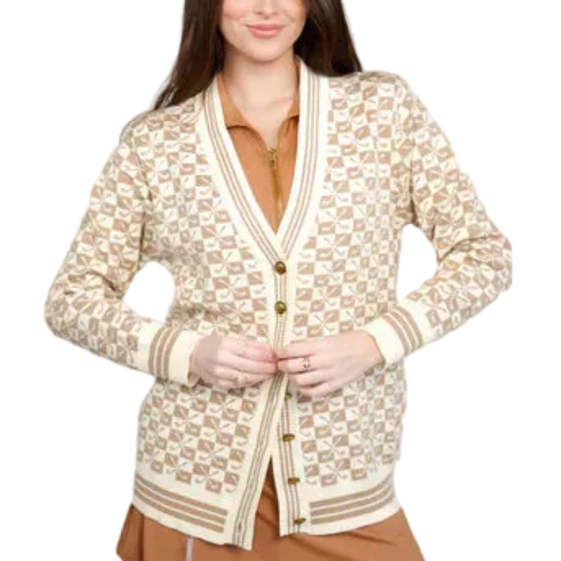 Club Special Crossed Clubs Cardigan - Camel/White
