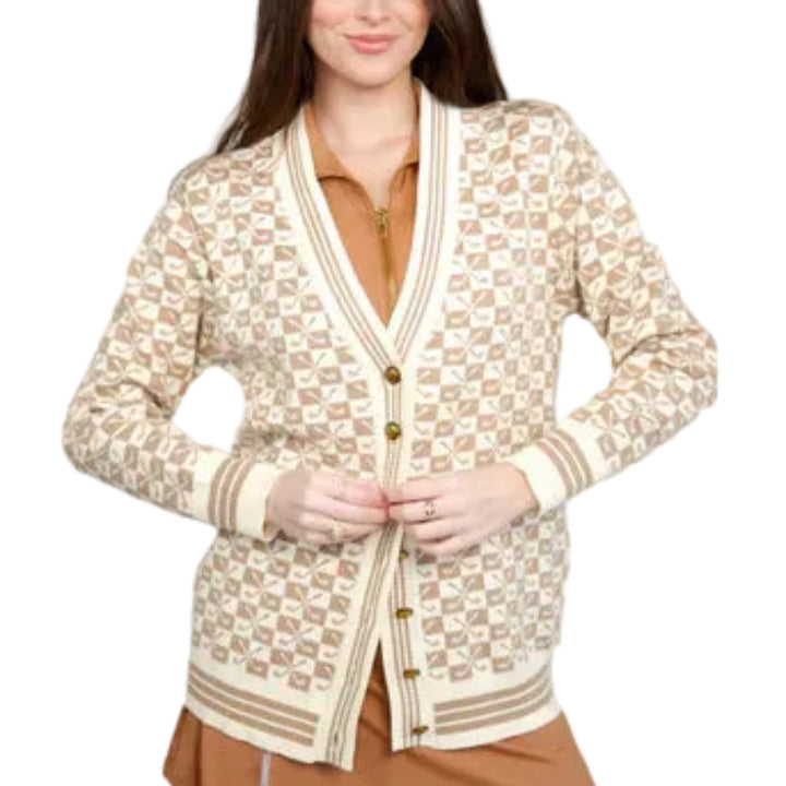 Club Special Crossed Clubs Cardigan - Camel/White
