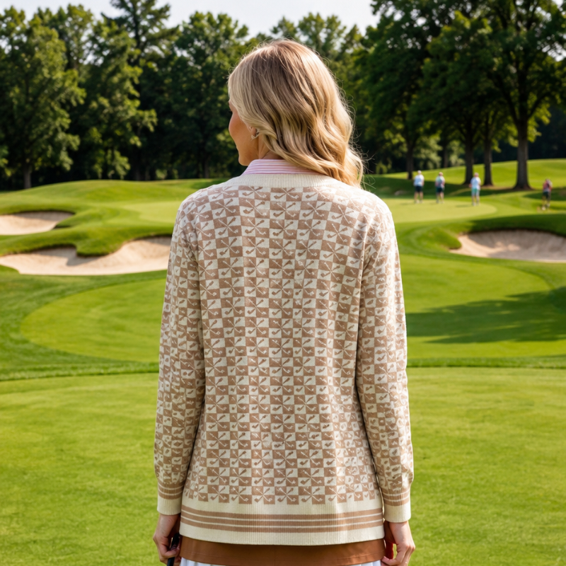 Club Special Crossed Clubs Cardigan - Camel/White