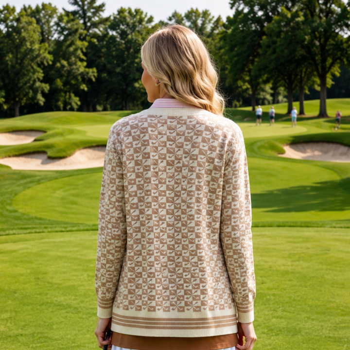 Club Special Crossed Clubs Cardigan - Camel/White