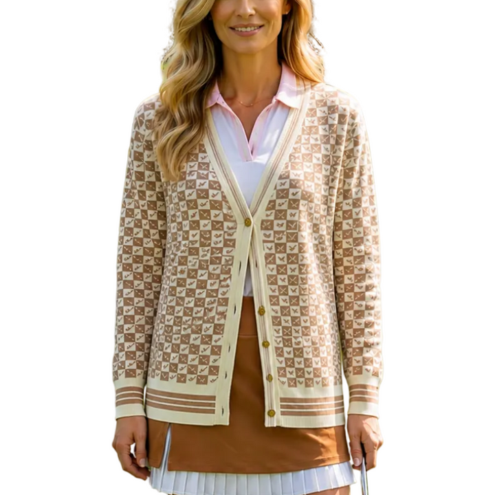Club Special Crossed Clubs Cardigan - Camel/White