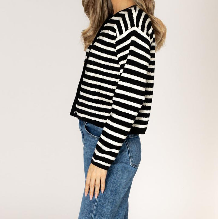 Lyla & Luxe Devon Stripe Cardigan - Black/Natural