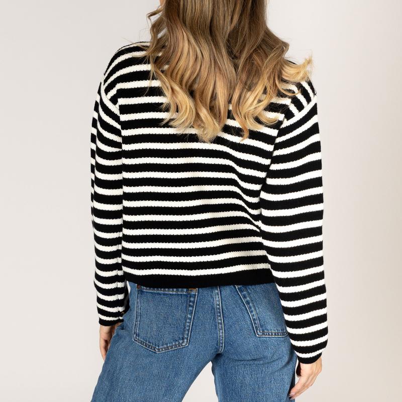Lyla & Luxe Devon Stripe Cardigan - Black/Natural