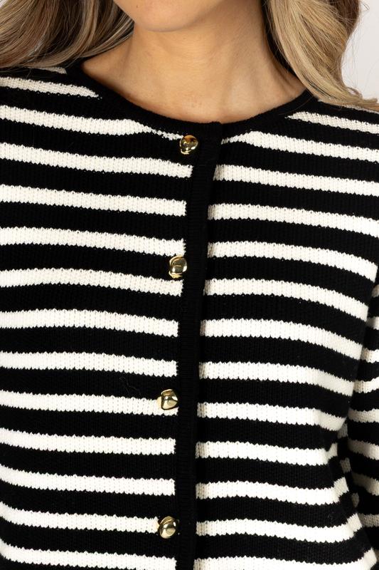 Lyla & Luxe Devon Stripe Cardigan - Black/Natural