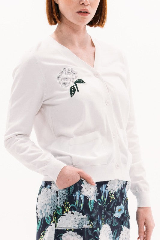 Foray Golf Embellished Cardigan - White Floral