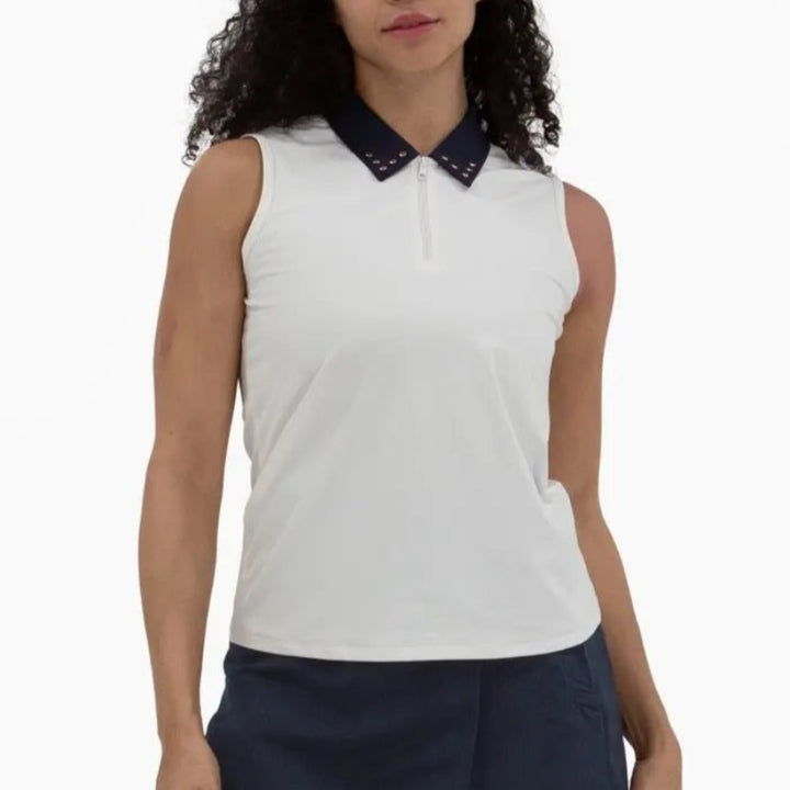 Foray Golf Studded Collar S/L Polo - White/Navy