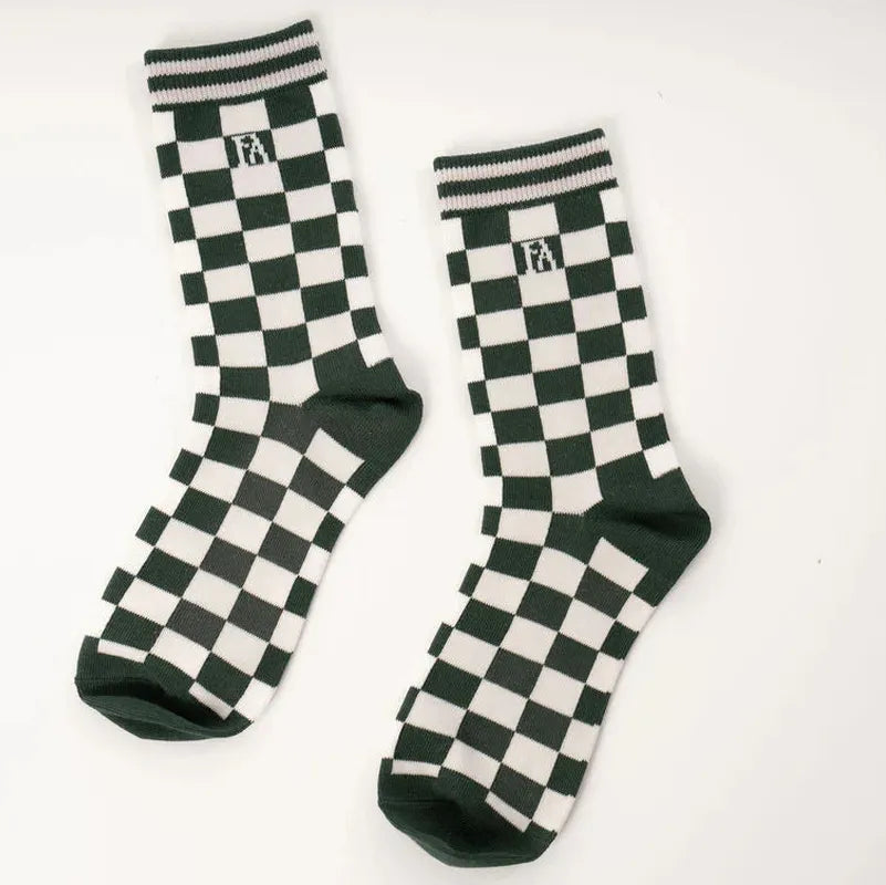 Fore All Charlie Crew Socks - Green/White Check