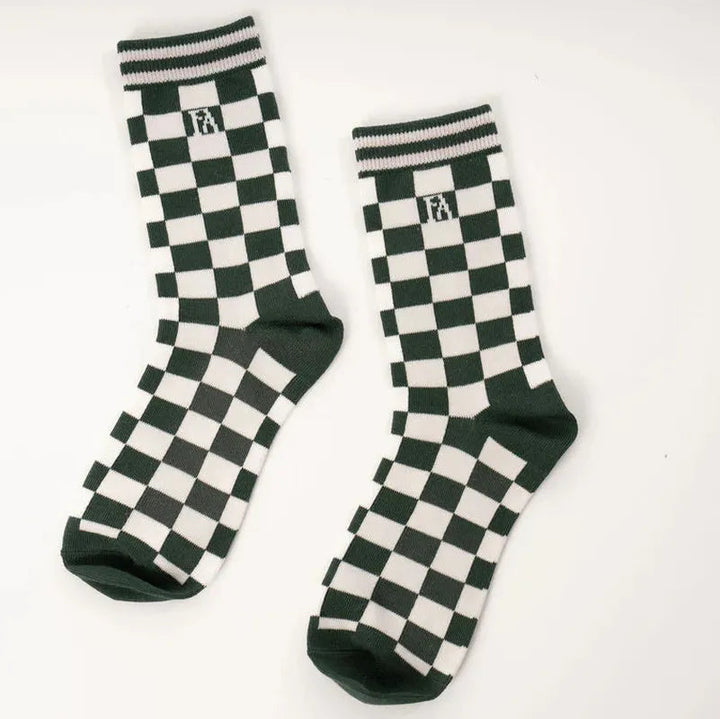 Fore All Charlie Crew Socks - Green/White Check
