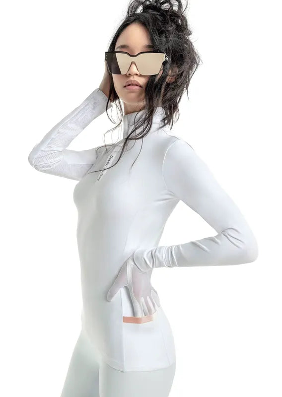 Devon Halsey L/S Mock Top - White
