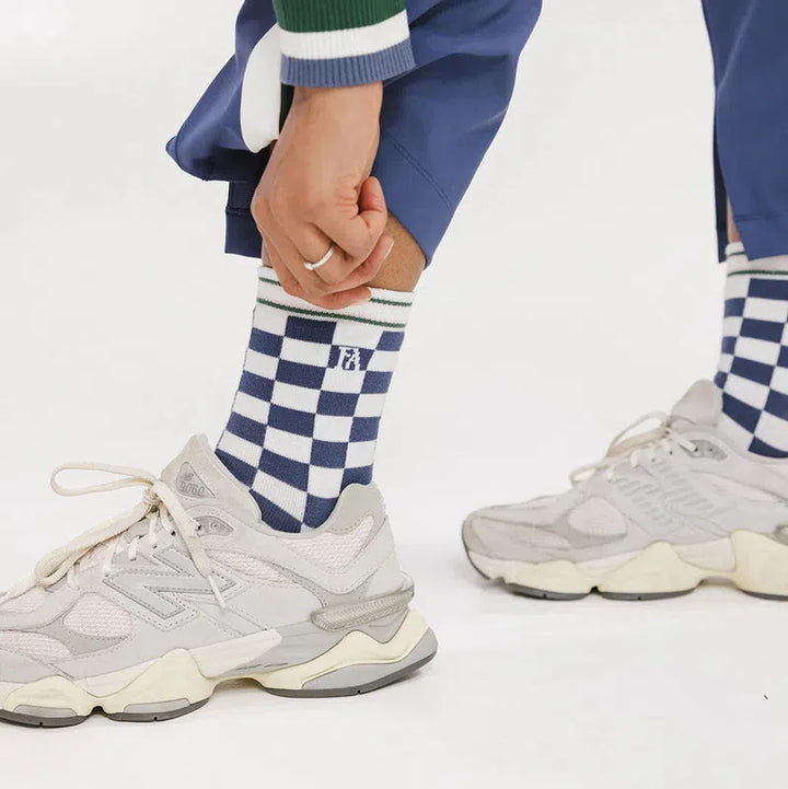 Fore All Charlie Crew Socks - Indigo/White Check