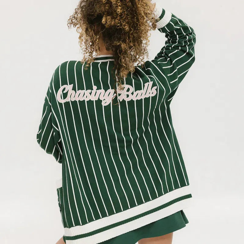 Fore All Dot Cardigan - Pinstripe Green