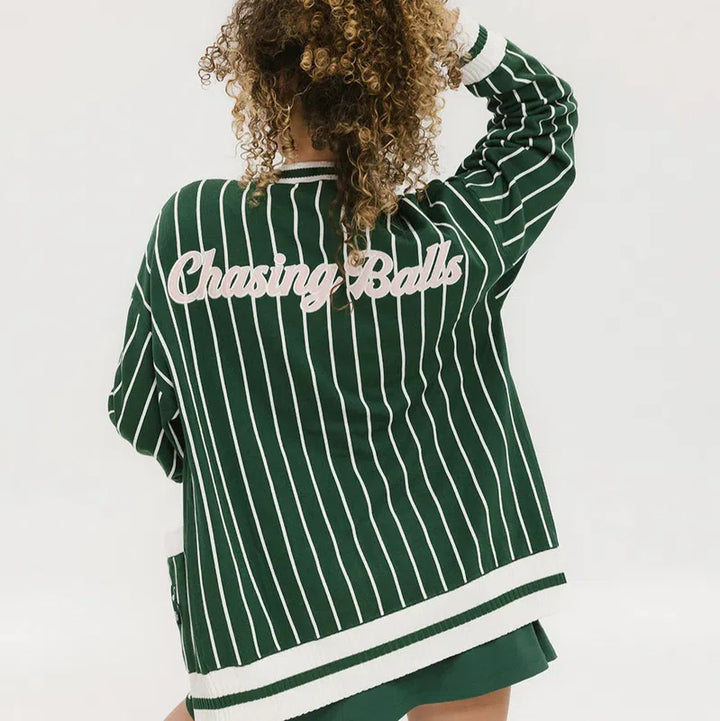 Fore All Dot Cardigan - Pinstripe Green