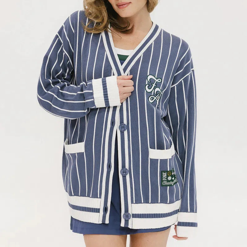 Fore All Dot Cardigan - Pinstripe Indigo