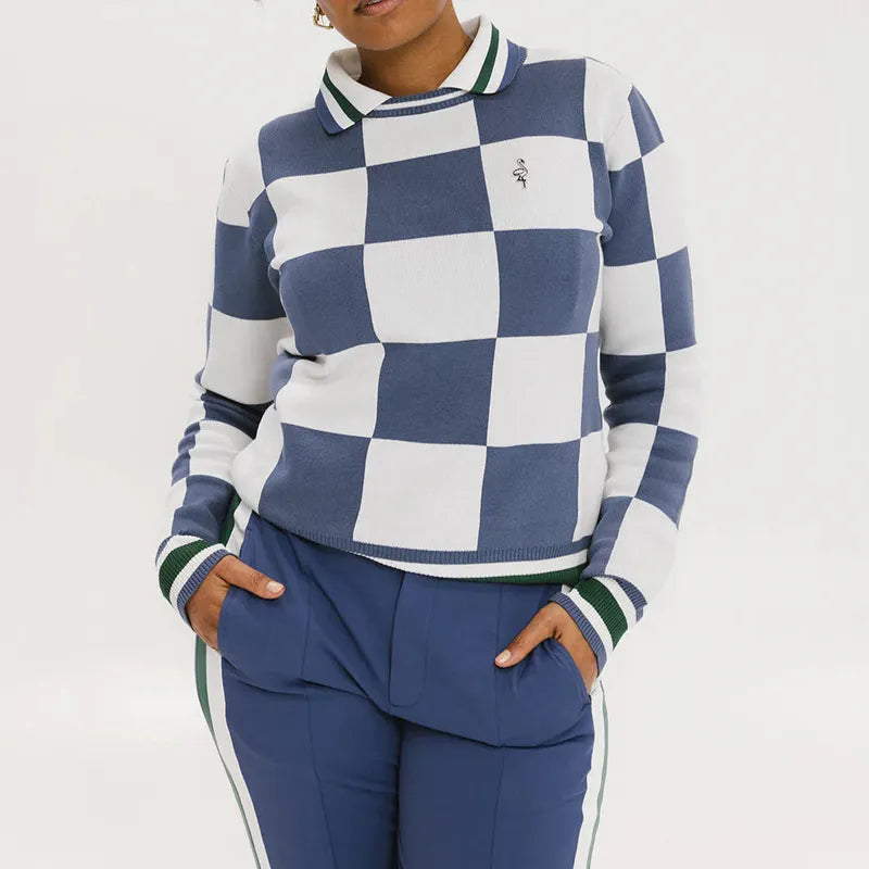 Fore All Dorothy Sweater - Indigo/White Check