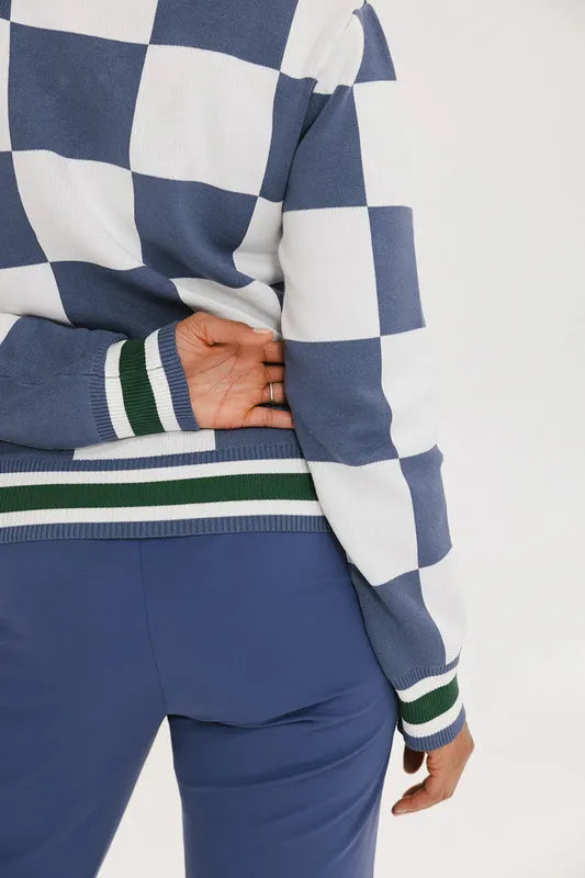 Fore All Dorothy Sweater - Indigo/White Check