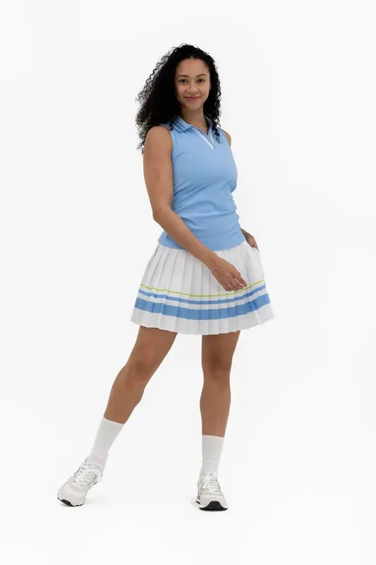 Foray Golf Pleated Stripe Skort - White/Blue