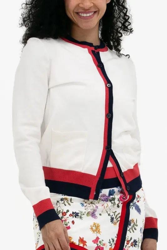 Foray Golf Knit Cardigan - White/Navy/Red