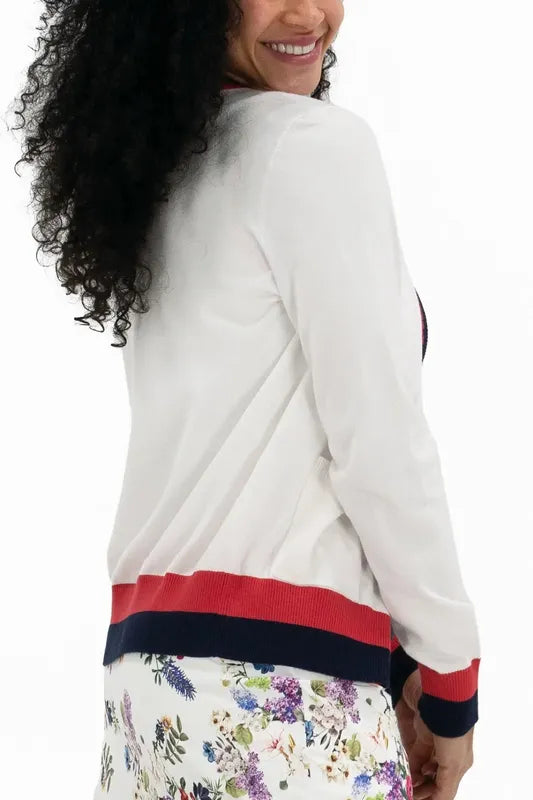 Foray Golf Knit Cardigan - White/Navy/Red