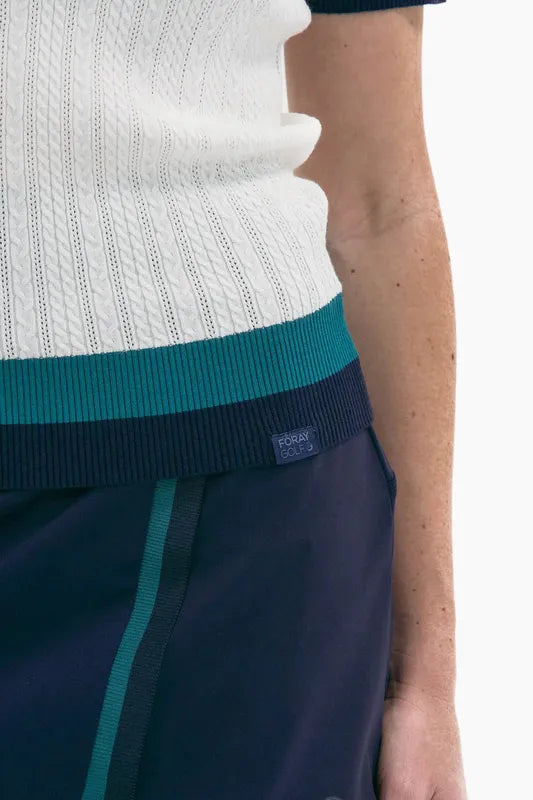 Foray Golf S/S Cable Knit Polo - White/Navy/Green