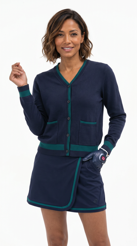 Foray Golf V-Neck Cardigan - Navy/Green