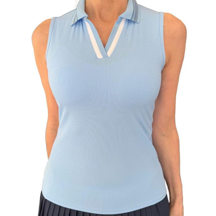 Foray Golf V-Neck Rib S/L Polo - Light Blue