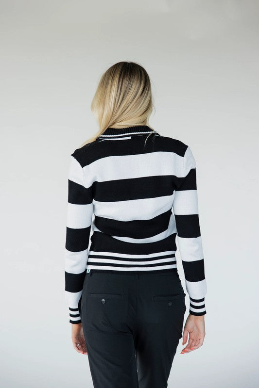 Fore All Iris Sweater - Black & White Stripes