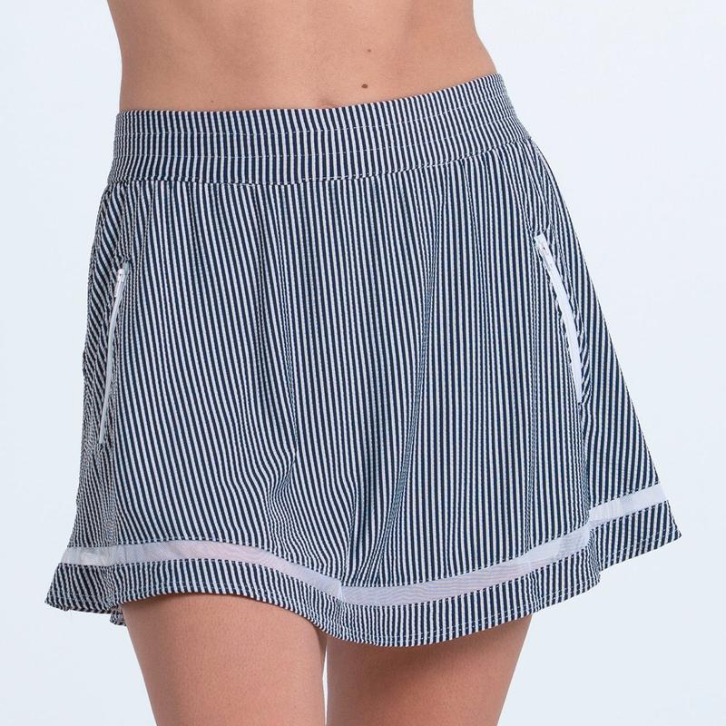 Lucky In Love Seersucker Pocket Skort - Navy/White