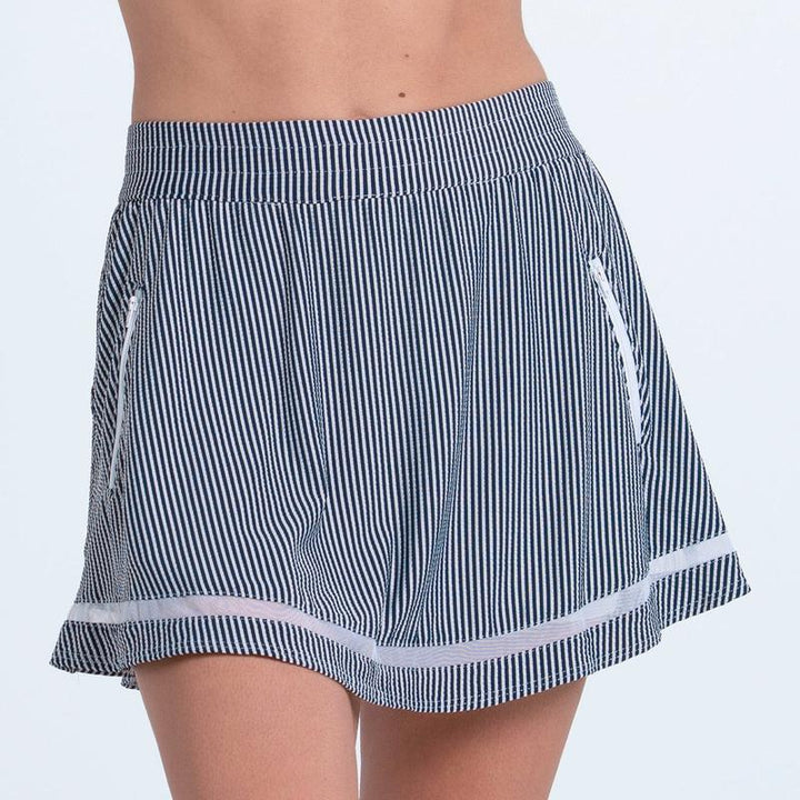 Lucky In Love Seersucker Pocket Skort - Navy/White