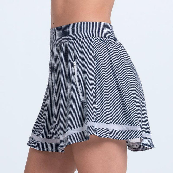 Lucky In Love Seersucker Pocket Skort - Navy/White