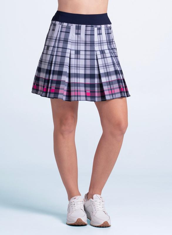 Lucky in Love Ivy Plaid Pleat Skort - White/Navy