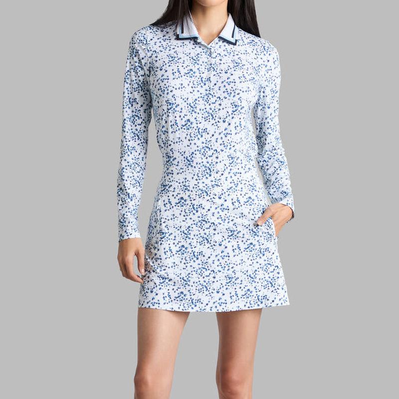G/FORE Ditzy Print Floral L/S Polo - Blue/White